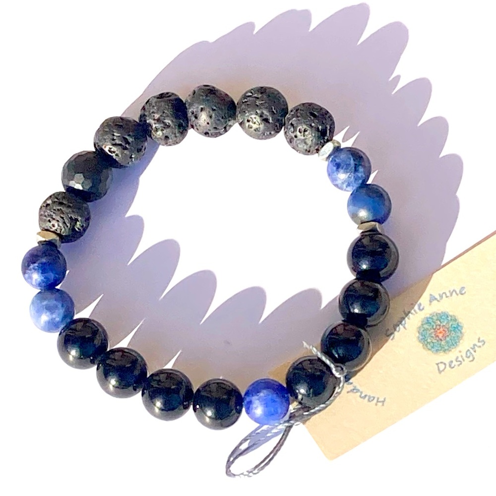 Unique Men's Bracelet🔹black Agate-Lapis Lazuli